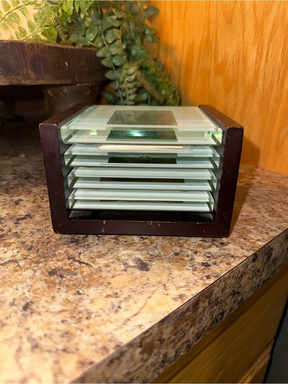 Crate & Barrel Swing Espresso Photo Coasters Square Glass SET 4 & Holder
